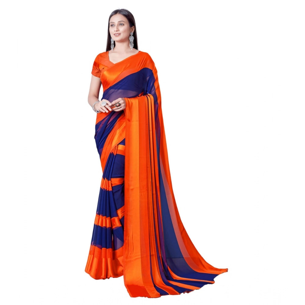 pkrkart Women's Satin Patta Printed Saree With Unstitched Blouse (Orange)