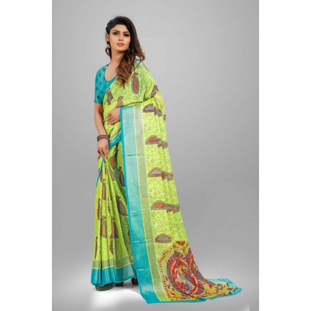 pkrkart Women's Viscose Rayon Printed Saree With Unstitched Blouse (Mehendi)