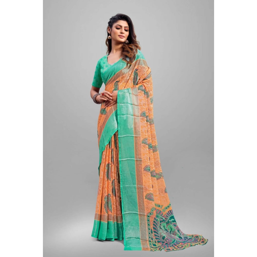 pkrkart Women's Viscose Rayon Printed Saree With Unstitched Blouse (Orange)