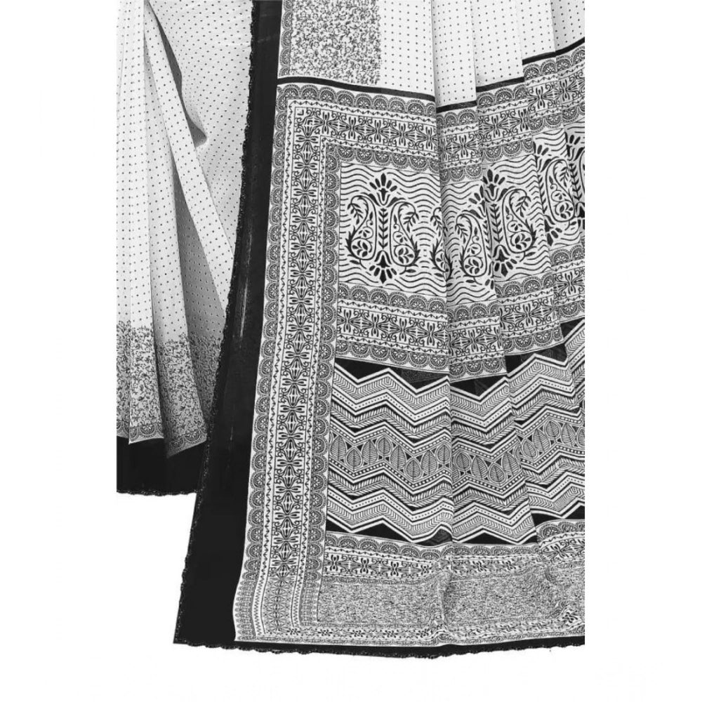 pkrkart Women's Georgette Printed Saree With Unstitched Blouse (Black)