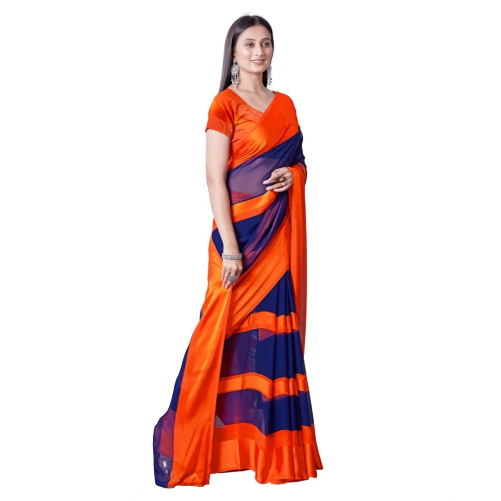 pkrkart Women's Satin Patta Printed Saree With Unstitched Blouse (Orange)