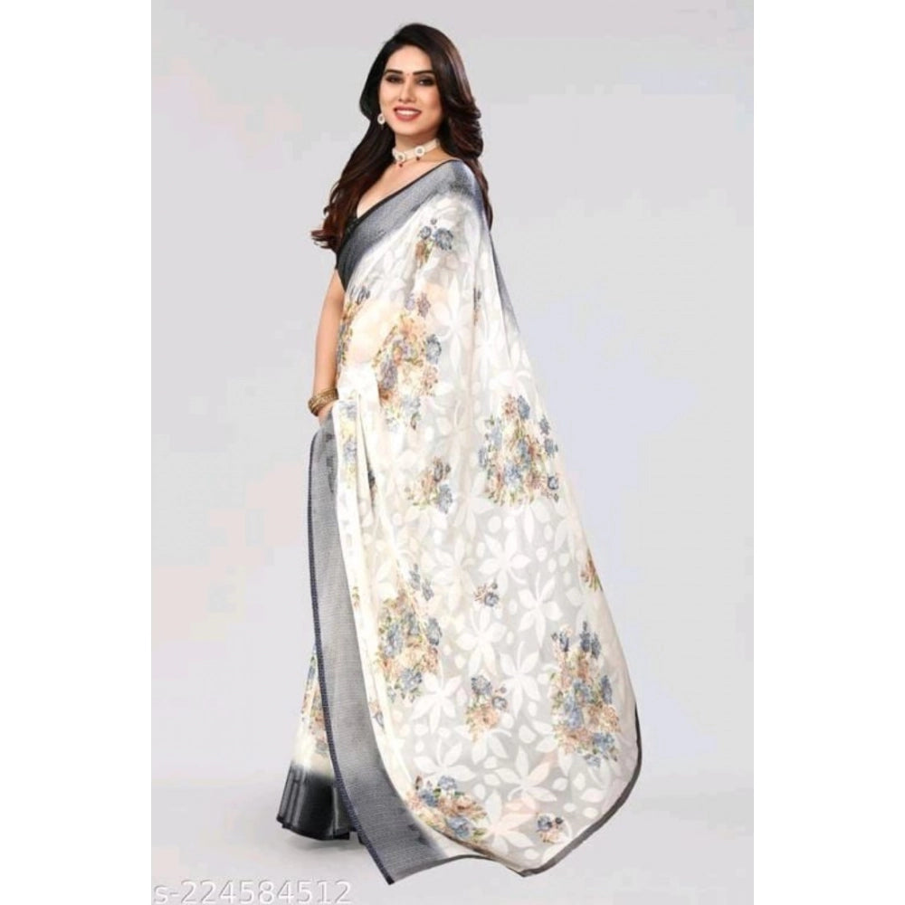pkrkart Women's Viscose Rayon Printed Saree With Unstitched Blouse (Black)