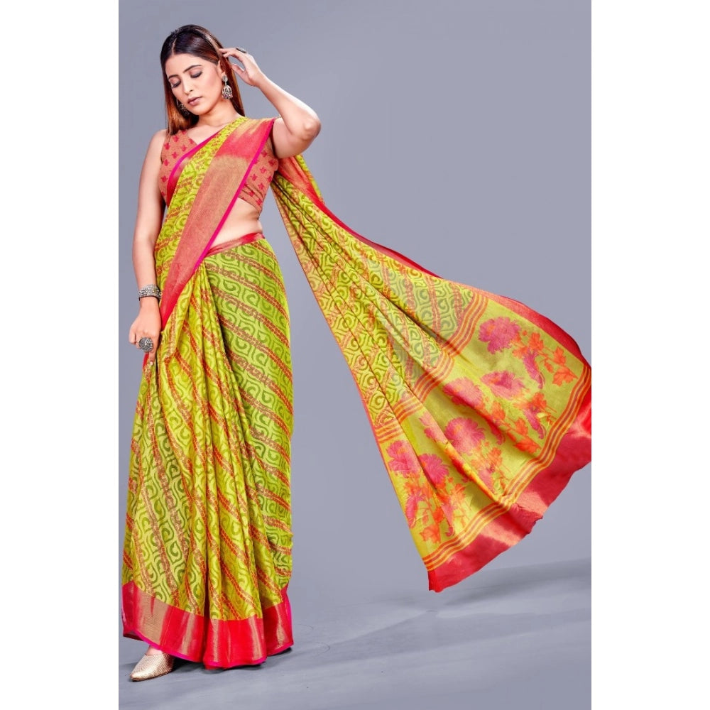 pkrkart Women's Viscose Rayon Printed Saree With Unstitched Blouse (Green)