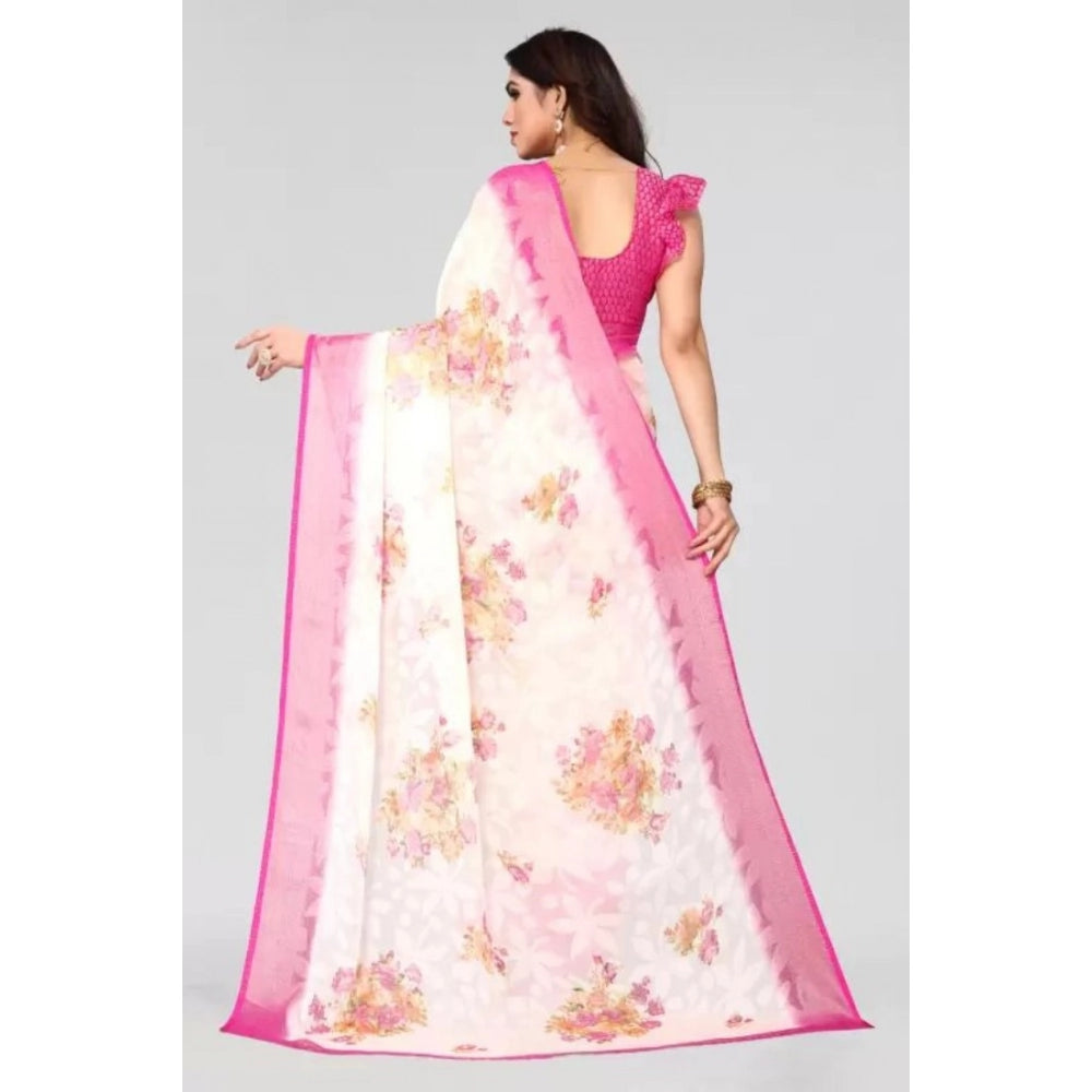 pkrkart Women's Viscose Rayon Printed Saree With Unstitched Blouse (Pink)