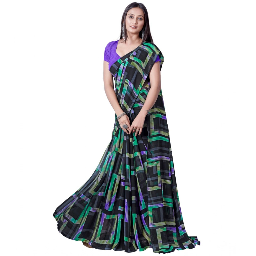 pkrkart Women's Georgette Printed Saree With Unstitched Blouse (Green)