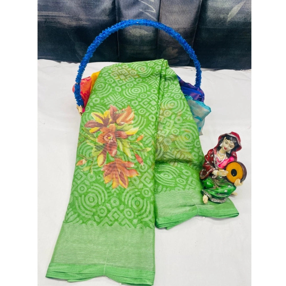 pkrkart Women's Viscose Rayon Printed Saree With Unstitched Blouse (Green)