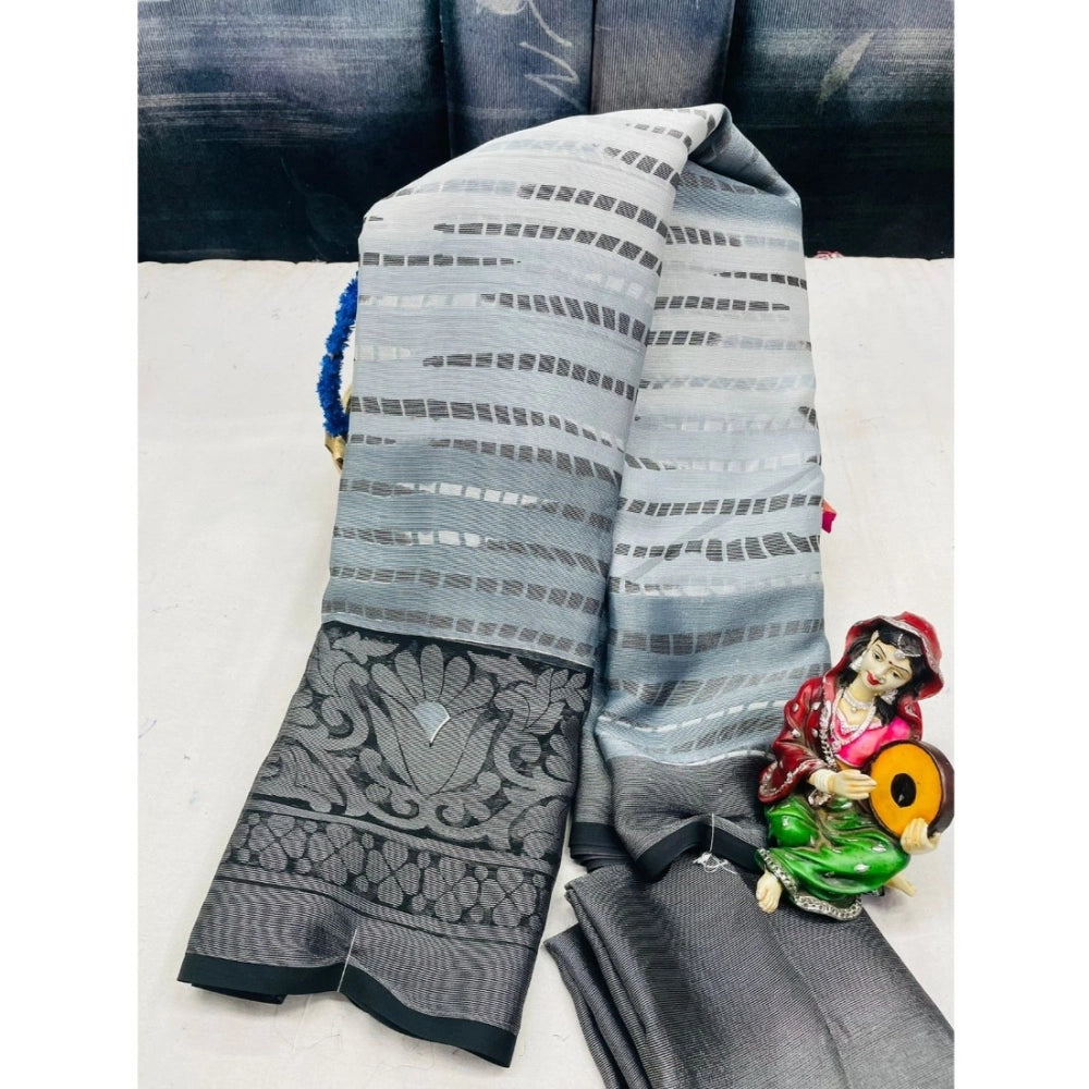 pkrkart Women's Viscose Rayon Printed Saree With Unstitched Blouse (Grey)