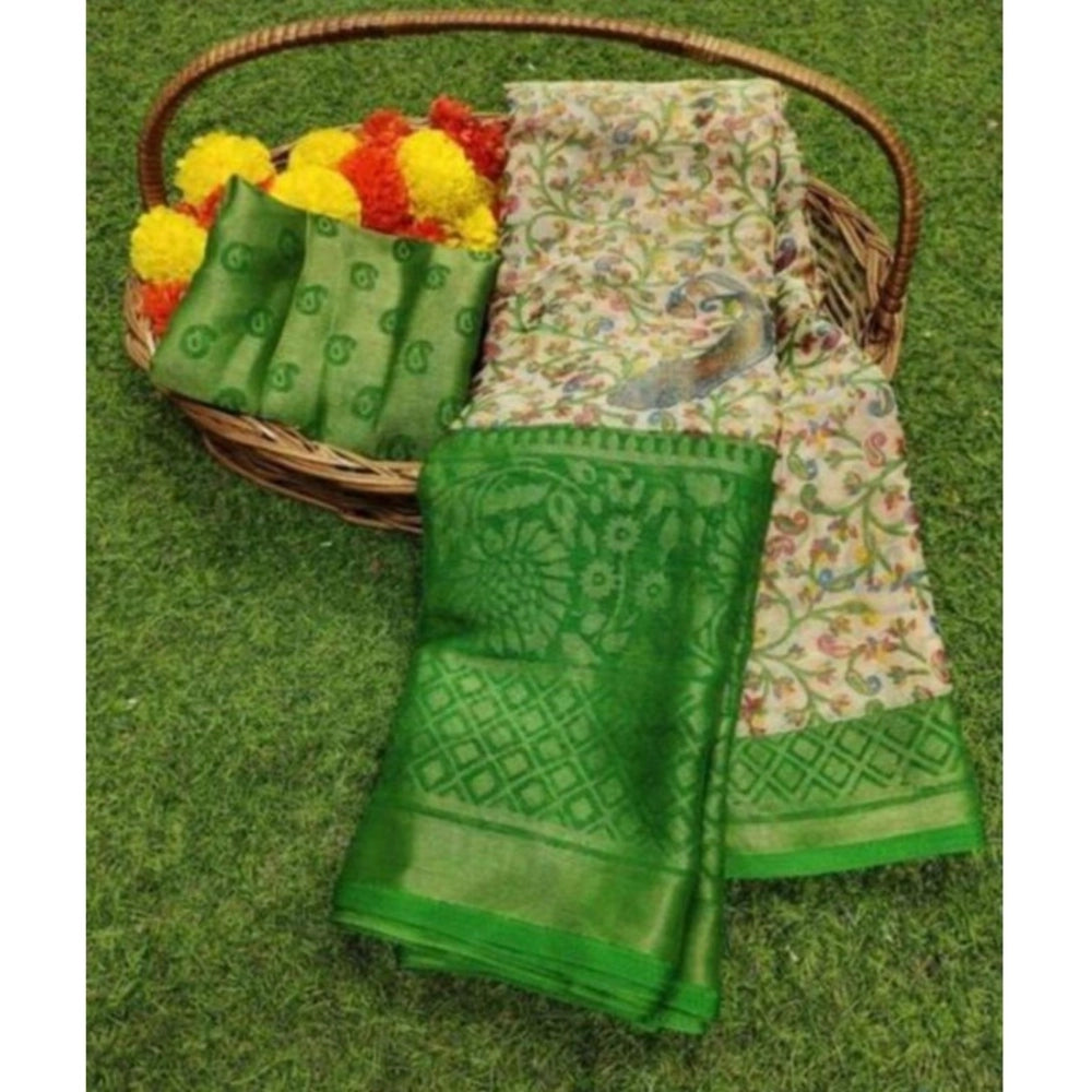 pkrkart Women's Viscose Rayon Printed Saree With Unstitched Blouse (Green)