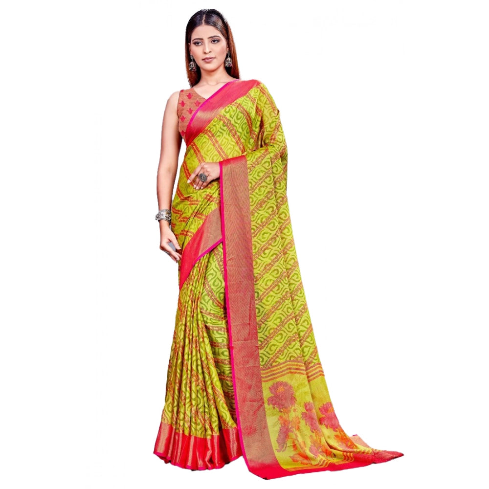 pkrkart Women's Viscose Rayon Printed Saree With Unstitched Blouse (Green)
