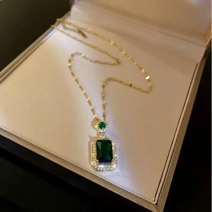 Emerald Jewelry for Women Green Stone Necklace Earrings Set Cute Necklaces with Crystal Dangle Earrings