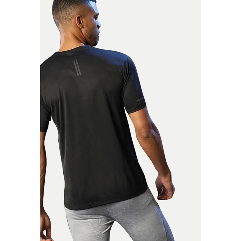 Generic Men's Casual Half sleeve Solid Polyester Crew Neck T-shirt (Black)
