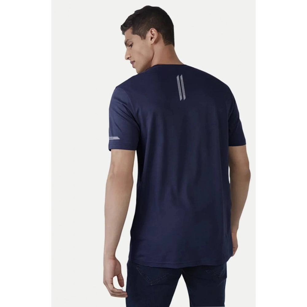Generic Men's Casual Half sleeve Solid Polyester Crew Neck T-shirt (Navy)