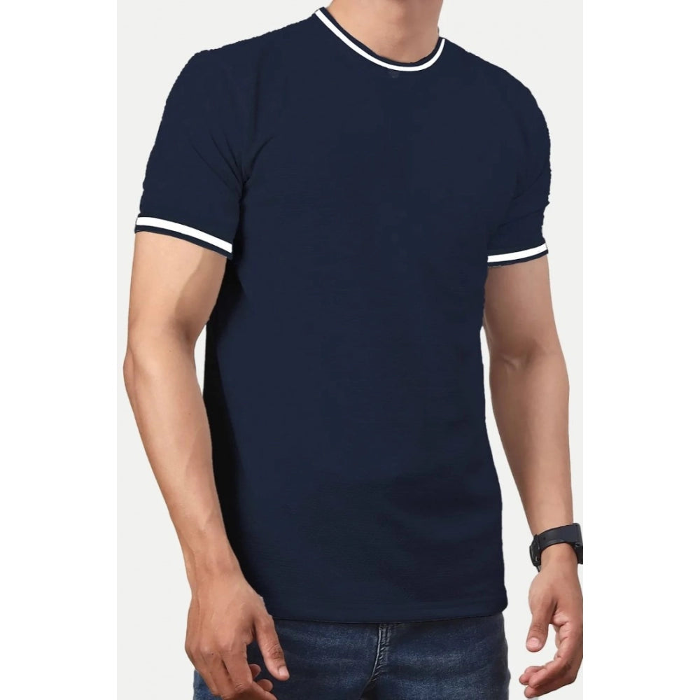 Generic Men's Casual Half sleeve Solid Polyester Crew Neck T-shirt (Navy)