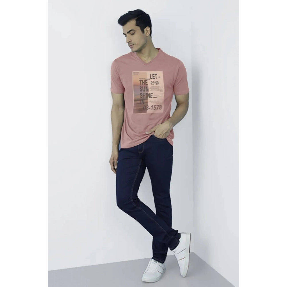 Generic Men's Casual Half sleeve Digital Printed Cotton Crew Neck T-shirt (Coral)