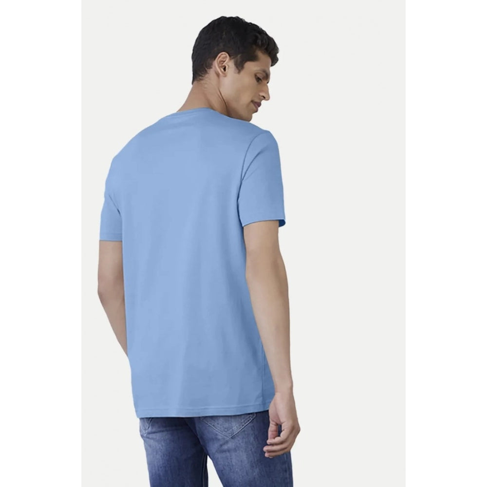 Generic Men's Casual Half sleeve Digital Printed Cotton Crew Neck T-shirt (Sky Blue)
