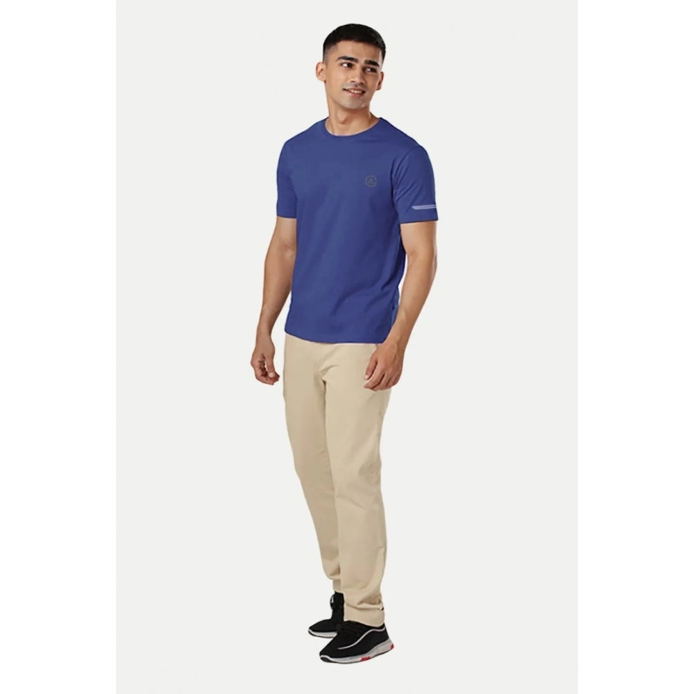 Generic Men's Casual Half sleeve Solid Polyester Crew Neck T-shirt (Blue)