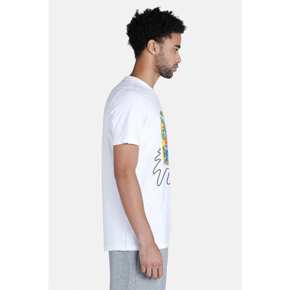 Generic Men's Casual Half sleeve Printed Polyester Crew Neck T-shirt (White)