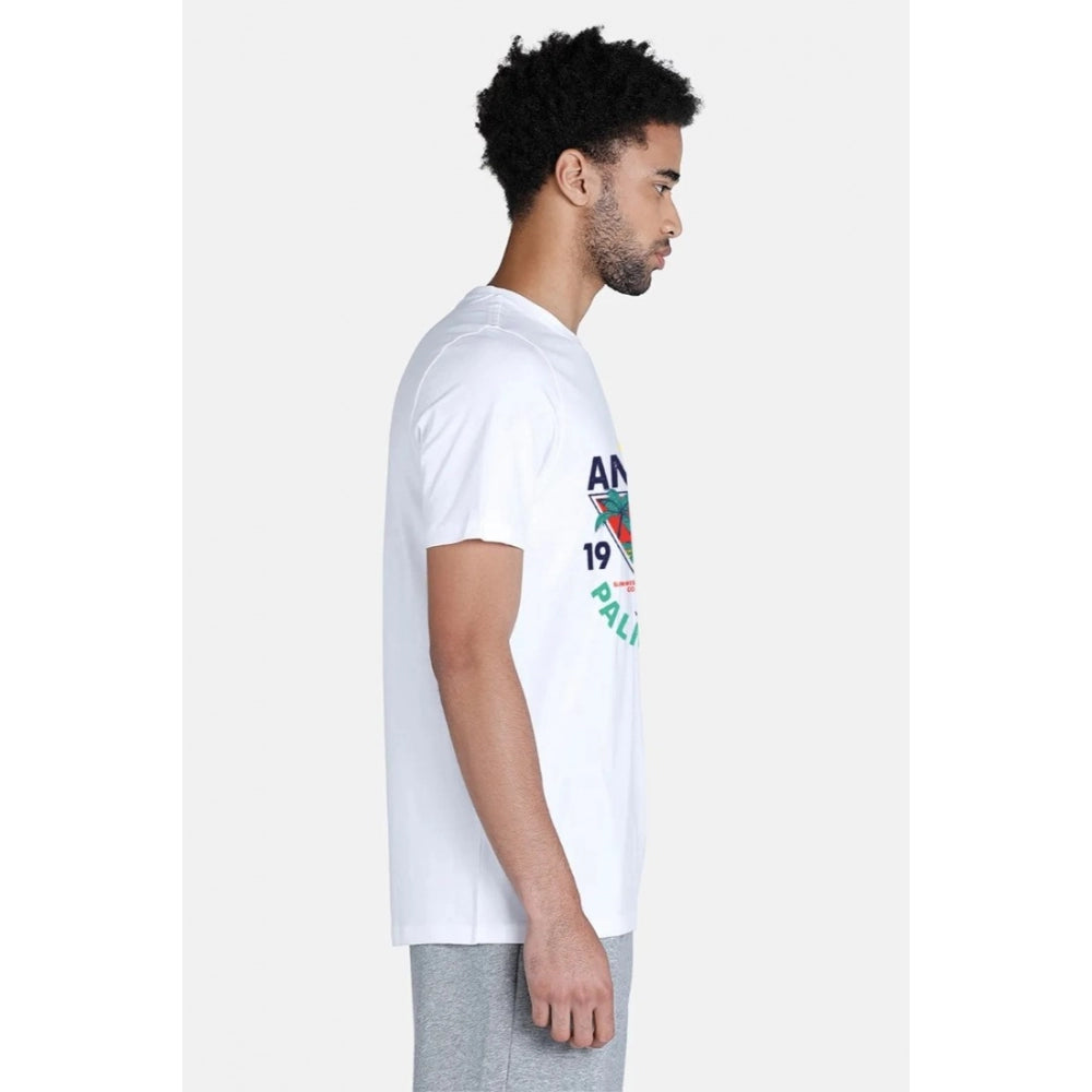 Generic Men's Casual Half sleeve Printed Polyester Crew Neck T-shirt (White)
