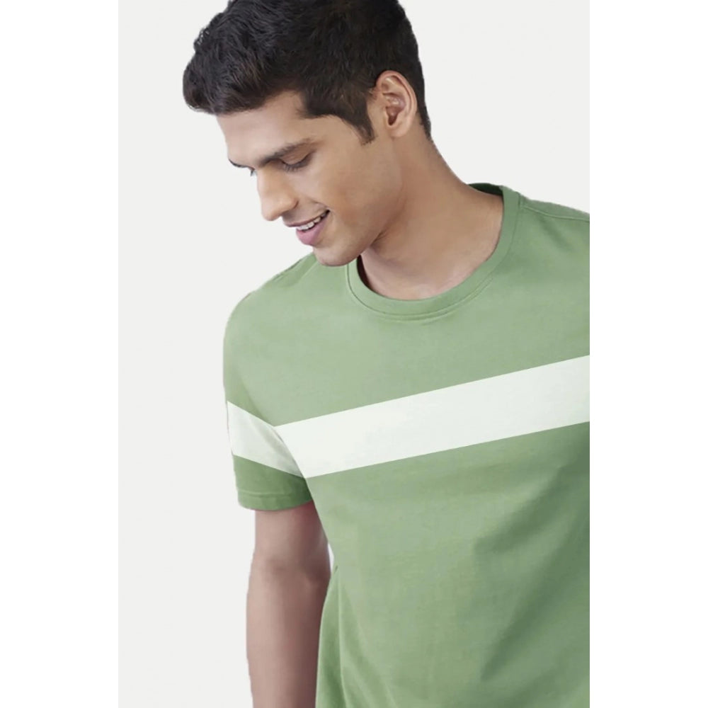 Generic Men's Casual Half sleeve Stripped Cotton Crew Neck T-shirt (Light Green)