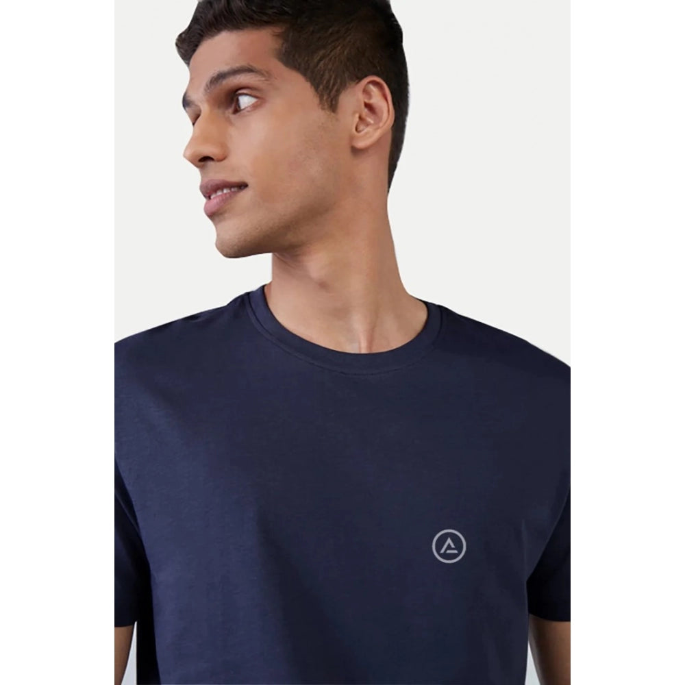 Generic Men's Casual Half sleeve Solid Polyester Crew Neck T-shirt (Navy)