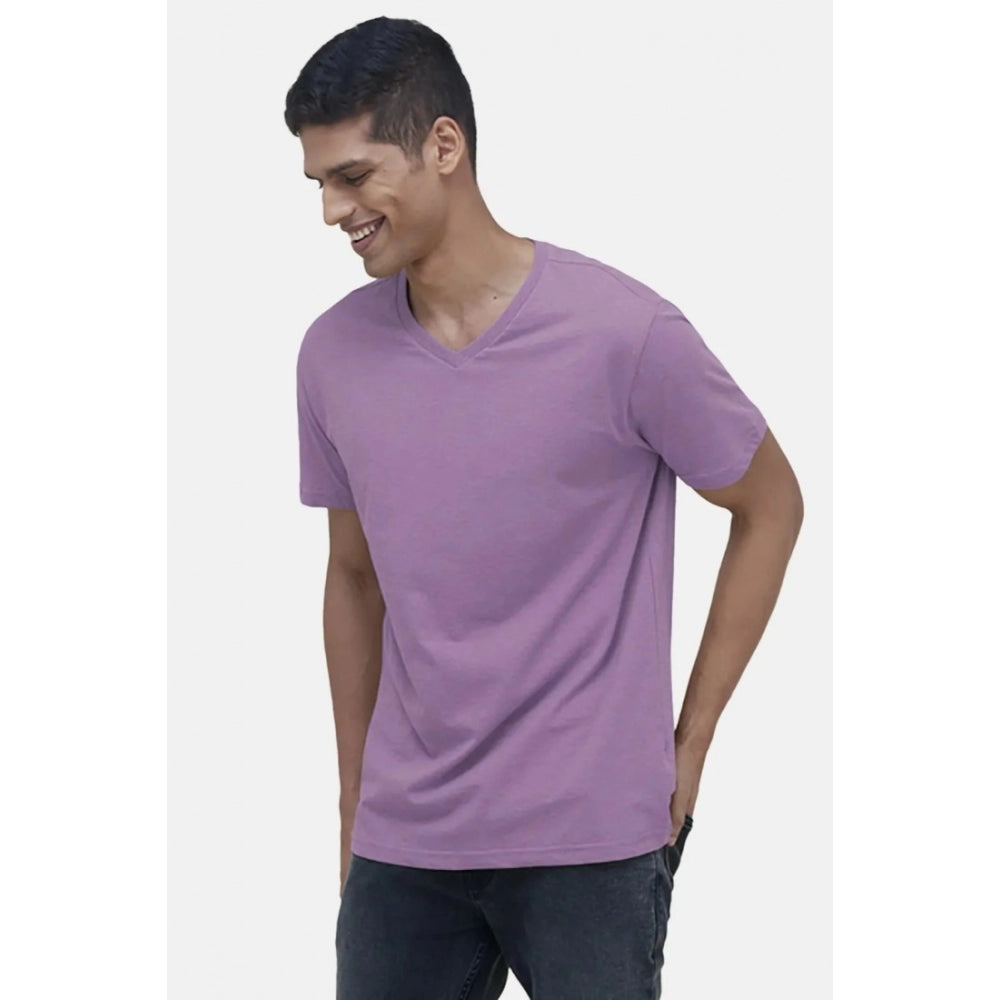 Generic Men's Casual Half sleeve Solid Cotton V Neck T-shirt (Lilac)