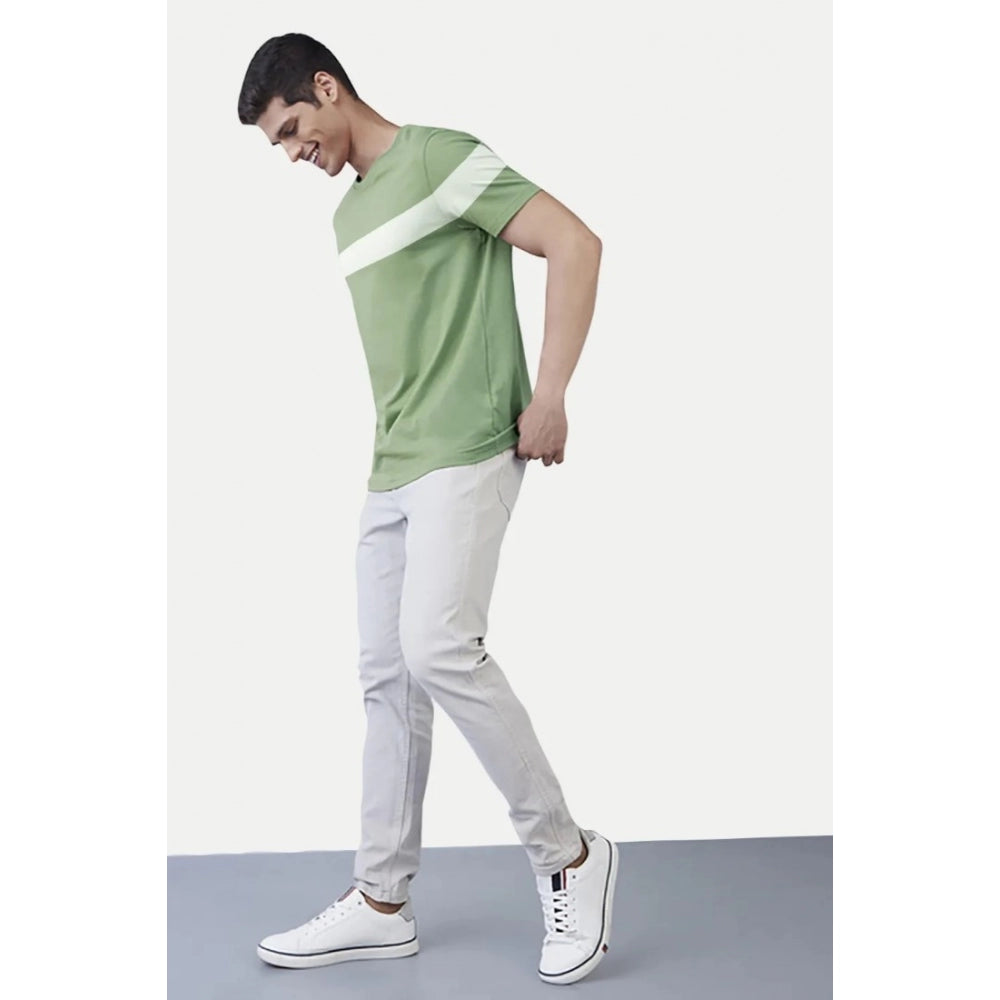 Generic Men's Casual Half sleeve Stripped Cotton Crew Neck T-shirt (Light Green)