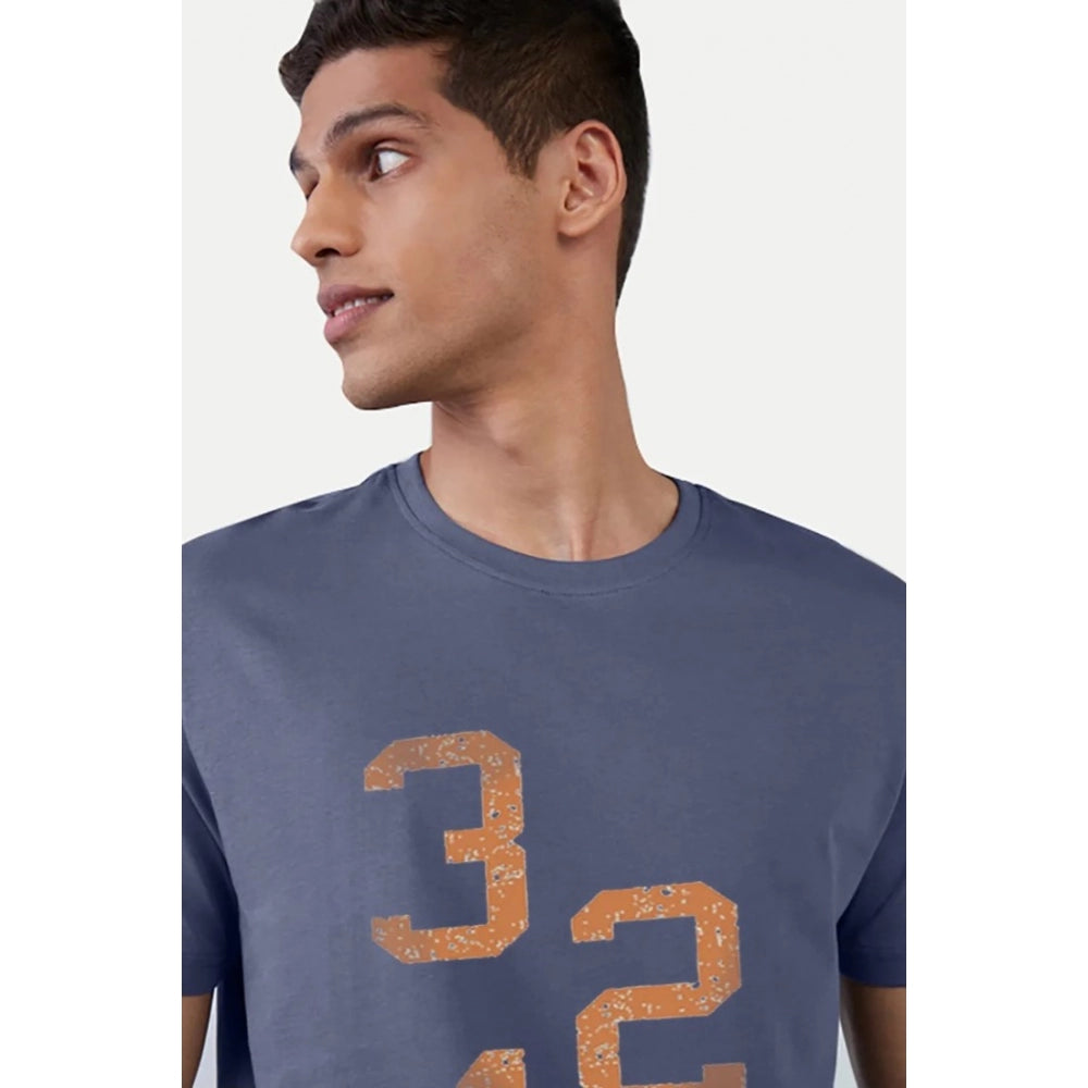 Generic Men's Casual Half sleeve Printed Cotton Crew Neck T-shirt (Blue)