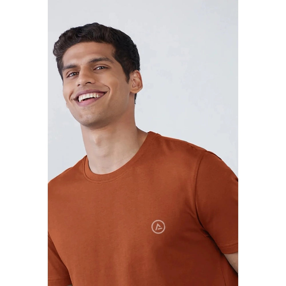 Generic Men's Casual Half sleeve Solid Polyester Crew Neck T-shirt (Rust)