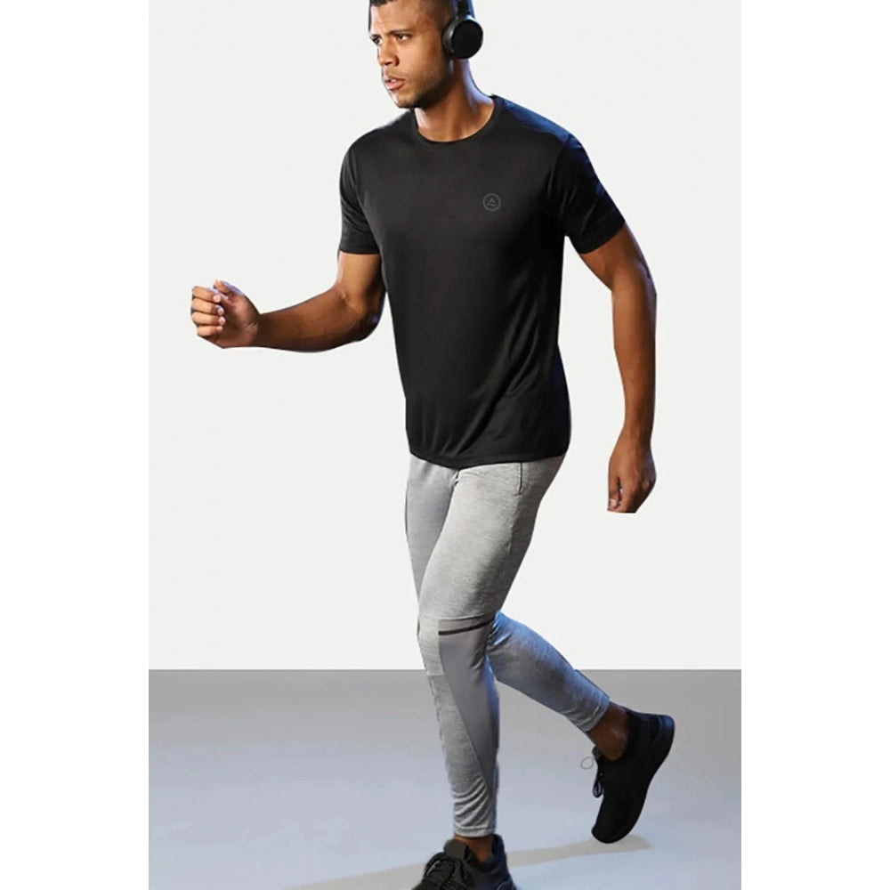 Generic Men's Casual Half sleeve Solid Polyester Crew Neck T-shirt (Black)