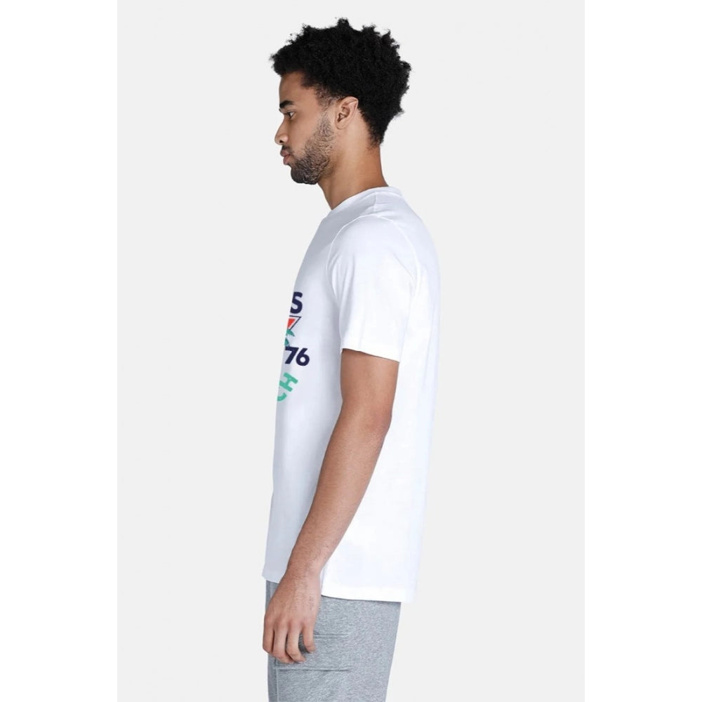 Generic Men's Casual Half sleeve Printed Polyester Crew Neck T-shirt (White)
