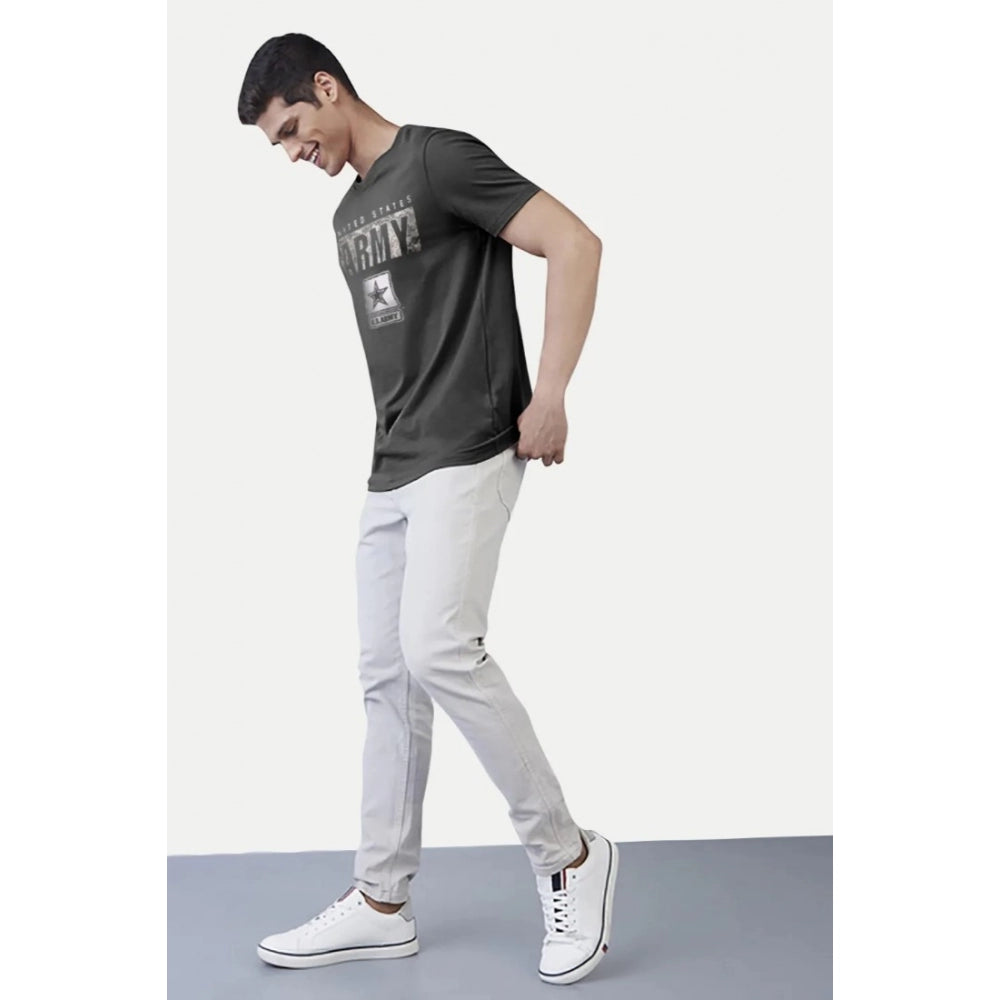 Generic Men's Casual Half sleeve Printed Cotton Round Neck T-shirt (Dark Grey)
