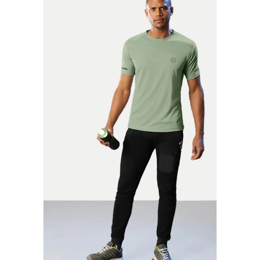 Generic Men's Casual Half sleeve Solid Polyester Crew Neck T-shirt (Pista)