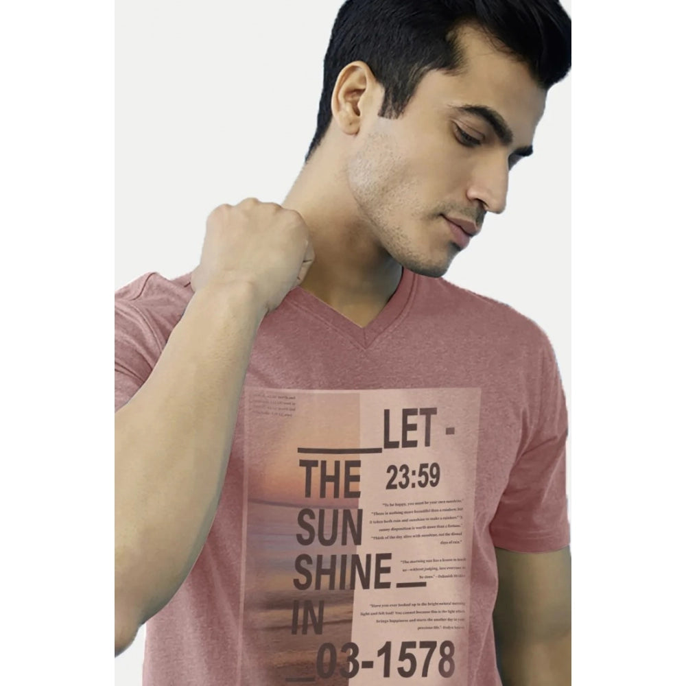 Generic Men's Casual Half sleeve Digital Printed Cotton Crew Neck T-shirt (Coral)