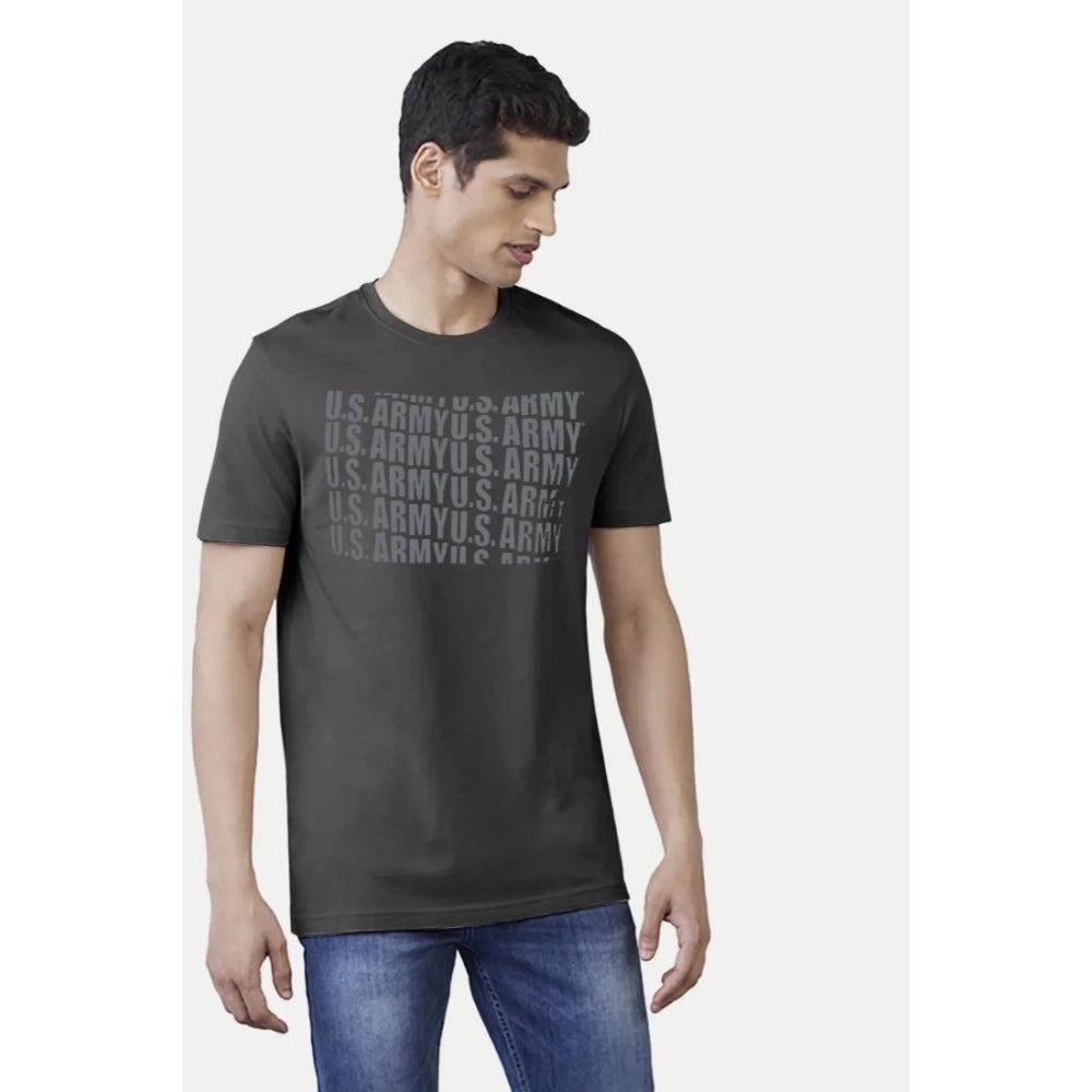 Generic Men's Casual Half sleeve Printed Cotton Round Neck T-shirt (Dark Grey)