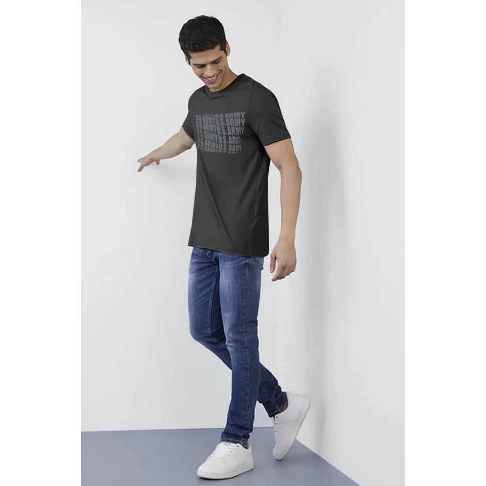 Generic Men's Casual Half sleeve Printed Cotton Round Neck T-shirt (Dark Grey)