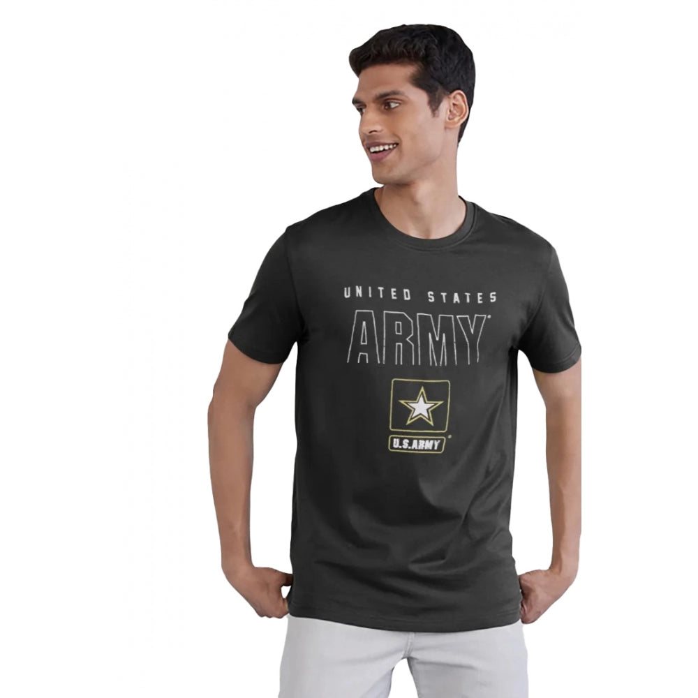 Generic Men's Casual Half sleeve Printed Cotton Crew Neck T-shirt (Black)