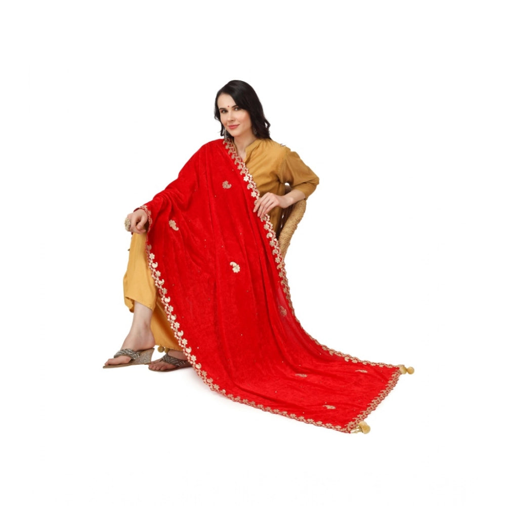 pkrkart Women's Velvet Gotta Patti Dupatta (Red, Length: 2.25 to 2.50 Mtr)