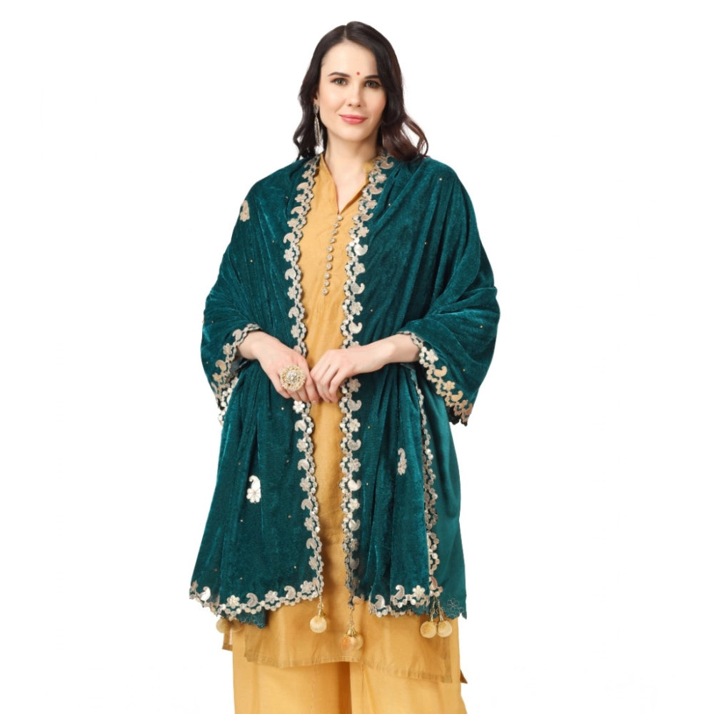 pkrkart Women's Velvet Gotta Patti Dupatta (Dark Green, Length: 2.25 to 2.50 Mtr)