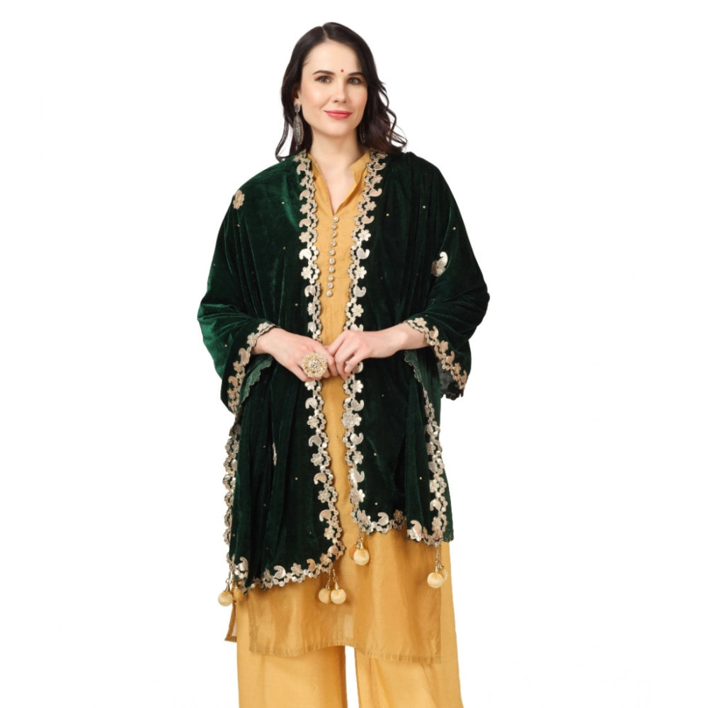 pkrkart Women's Velvet Gotta Patti Dupatta (Green, Length: 2.25 to 2.50 Mtr)