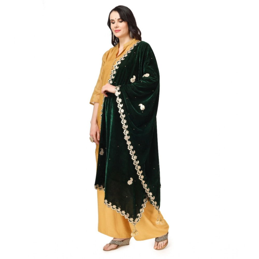 pkrkart Women's Velvet Gotta Patti Dupatta (Green, Length: 2.25 to 2.50 Mtr)