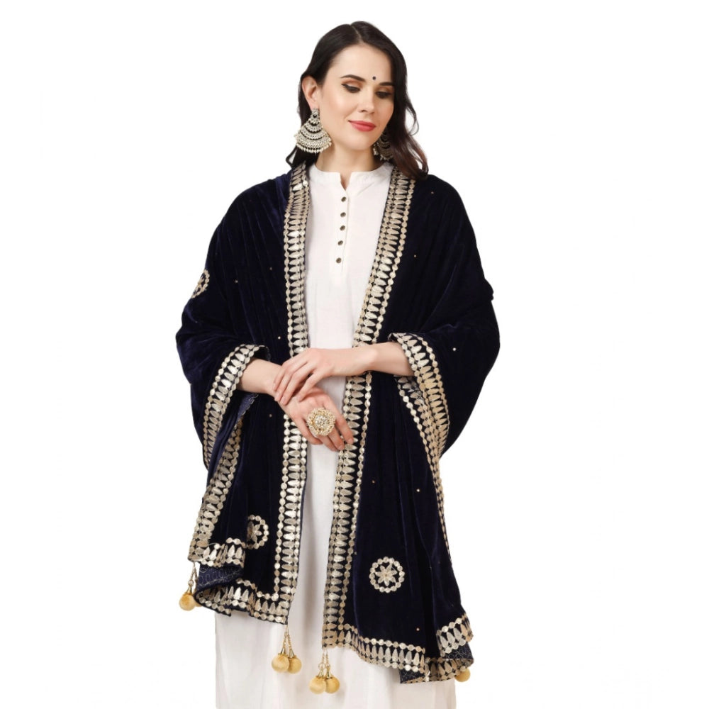 pkrkart Women's Velvet Gotta Patti Dupatta (Blue, Length: 2.25 to 2.50 Mtr)