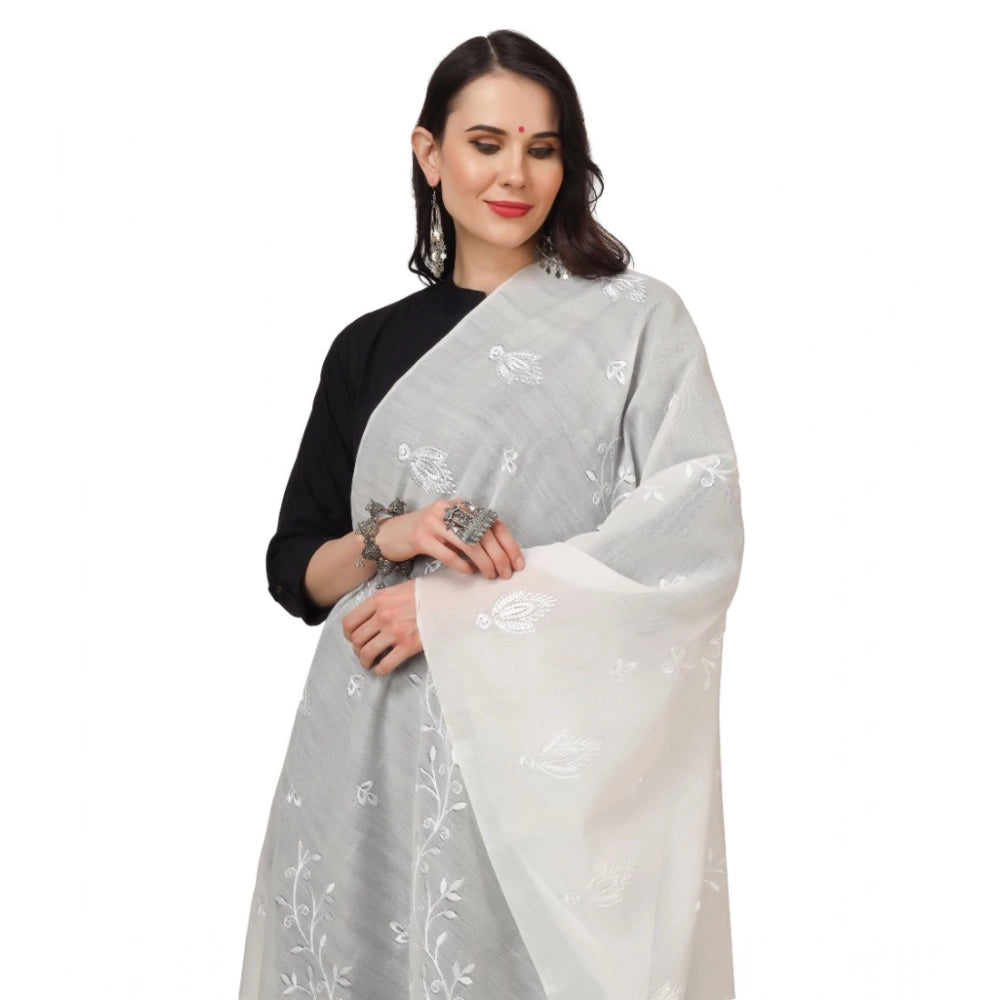 pkrkart Women's Cotton Embroidered Dupatta (White, Length: 2.25 to 2.50 Mtr)