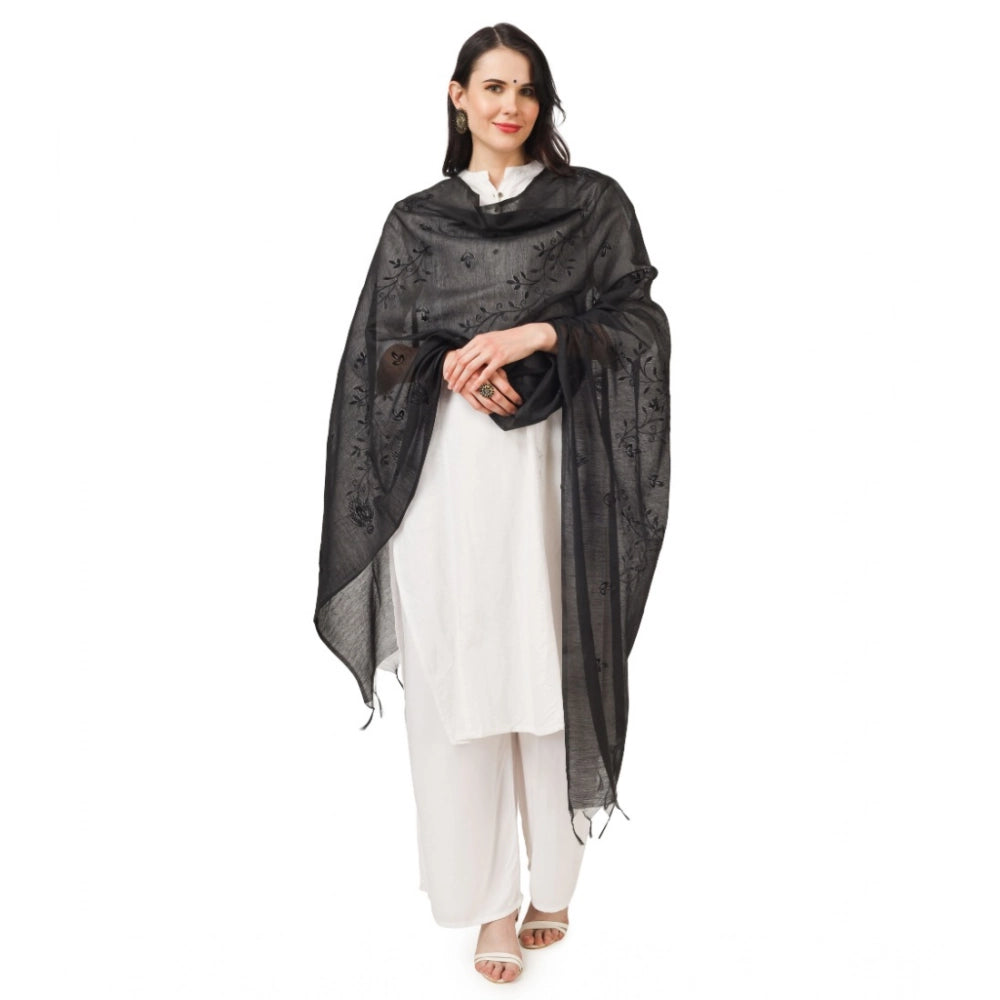 pkrkart Women's Cotton Embroidered Dupatta (Black, Length: 2.25 to 2.50 Mtr)