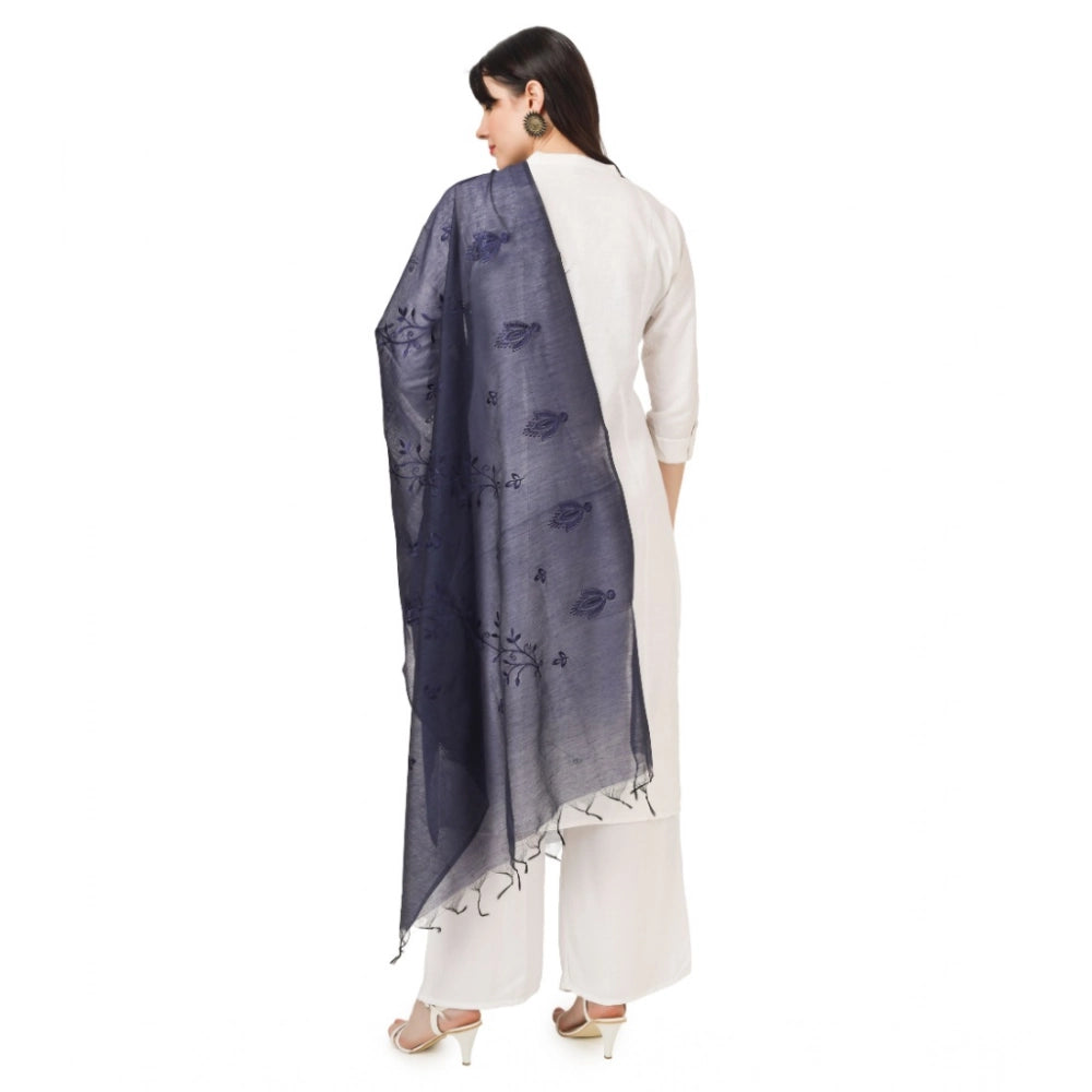 pkrkart Women's Cotton Embroidered Dupatta (Dark Blue, Length: 2.25 to 2.50 Mtr)