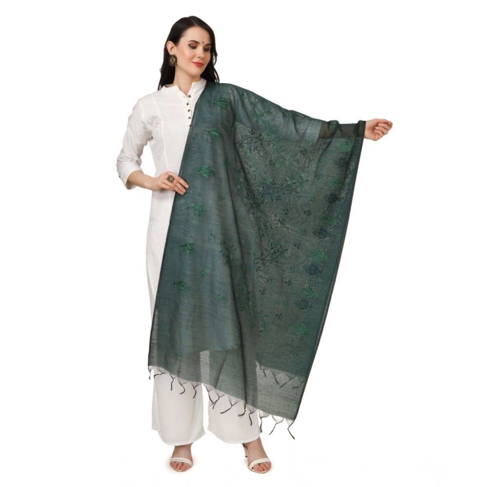 pkrkart Women's Cotton Embroidered Dupatta (Green, Length: 2.25 to 2.50 Mtr)