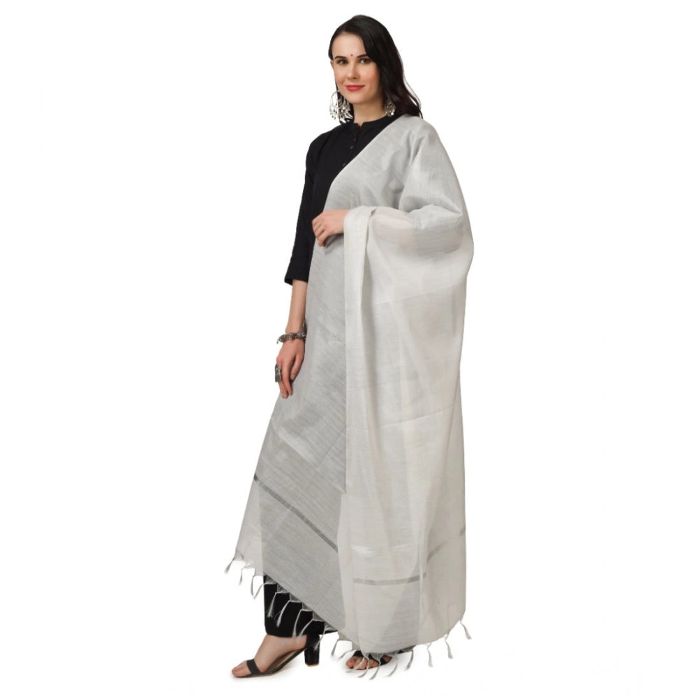 pkrkart Women's Chanderi Solid Dupatta (White, Length: 2.25 to 2.50 Mtr)