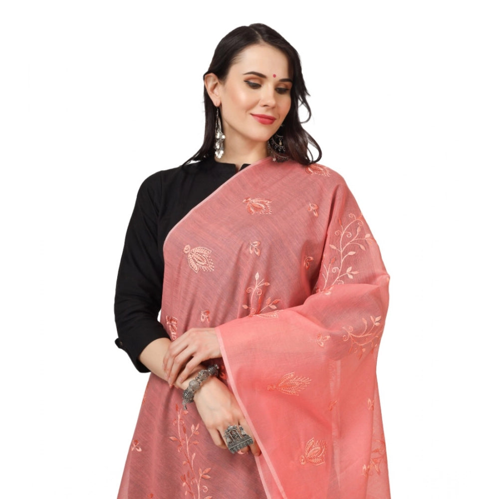 pkrkart Women's Cotton Embroidered Dupatta (Peach, Length: 2.25 to 2.50 Mtr)