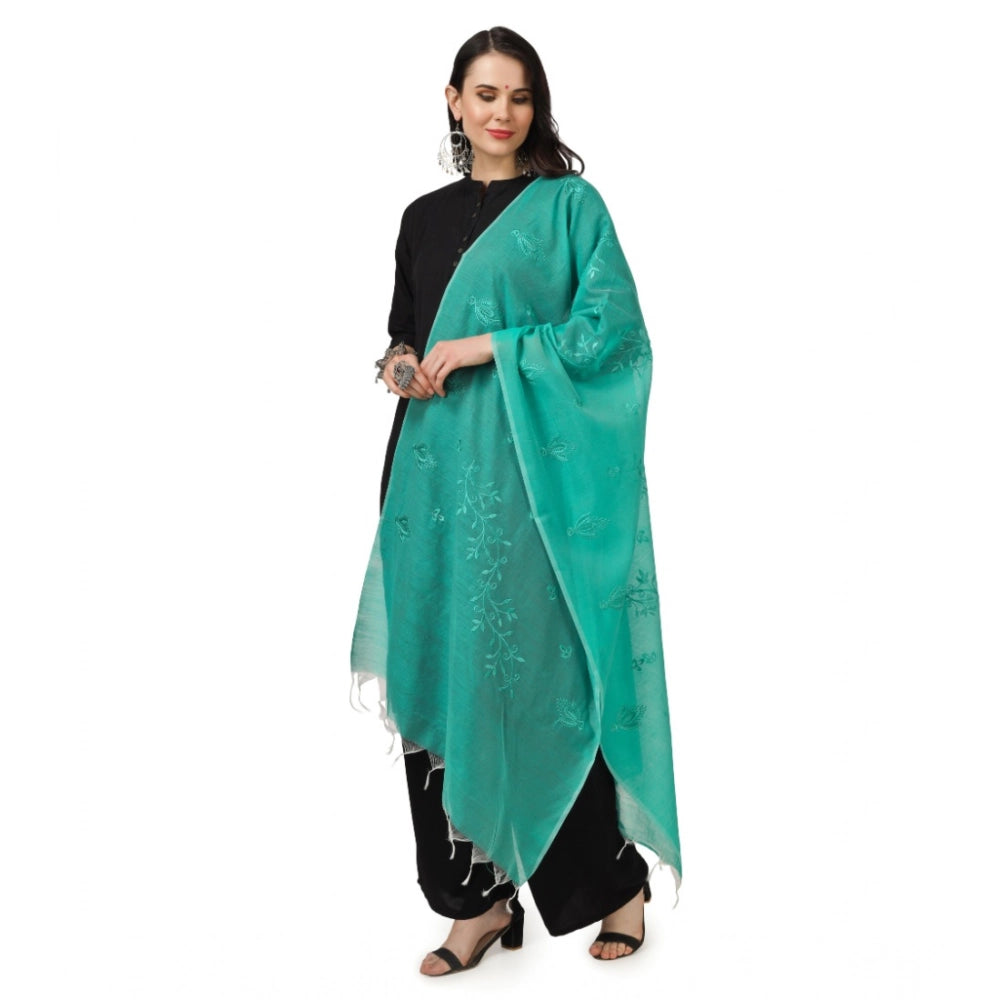 pkrkart Women's Cotton Embroidered Dupatta (Turquoise, Length: 2.25 to 2.50 Mtr)