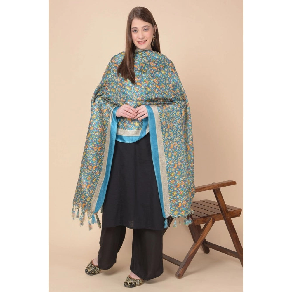 pkrkart Women's Art Silk Printed Dupatta (Turquoise, Length: 2.25 to 2.50 Mtr)