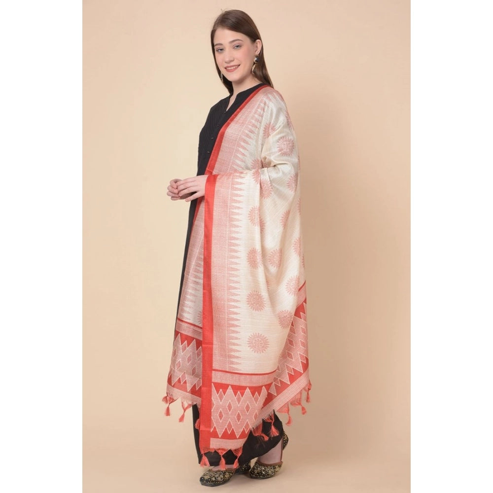pkrkart Women's Art Silk Printed Dupatta (Red, Length: 2.25 to 2.50 Mtr)